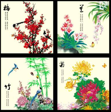 梅兰竹菊，象征坚韧