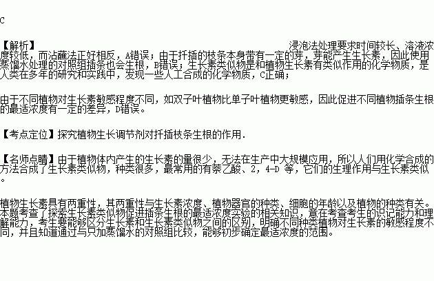 生长素的作用：唤醒插条的生命力