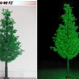 夜晚景观树， 灯光映衬梗显神秘